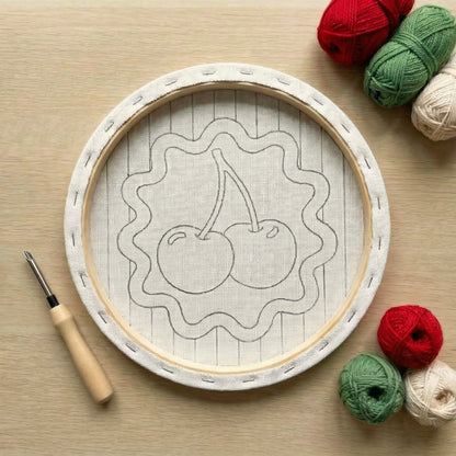Punch needle kit contents - Pre-stretched canvas, yarn, needle and step-by-step instructions.