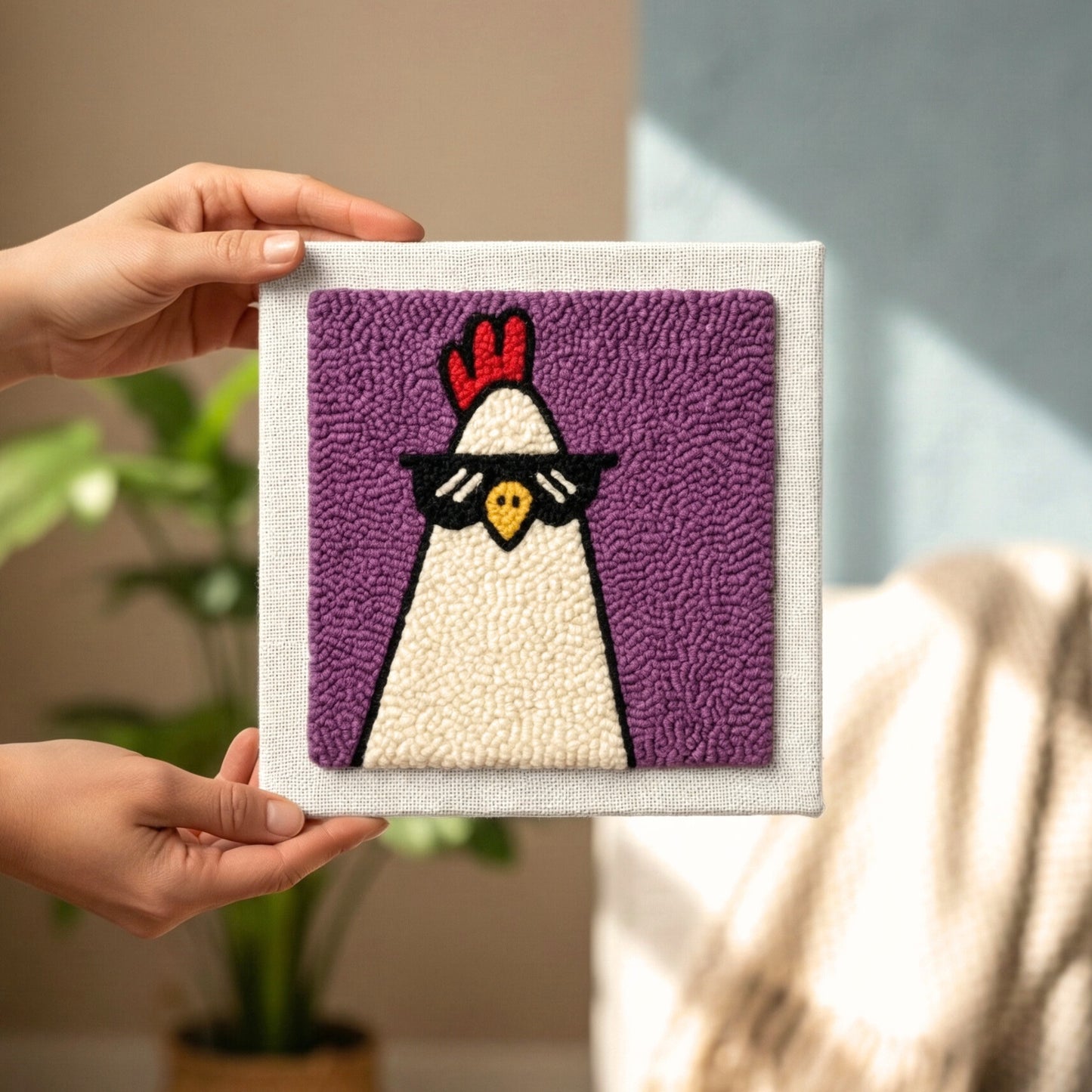 Tonia Art Country Hen Punch Needle Kit - Rustic DIY wall decor on pre-stretched wooden frame.