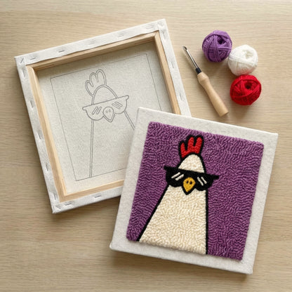 Tonia Art complete Punch Needle set - Pre-printed hen pattern, high-quality wool, and ergonomic needle.
