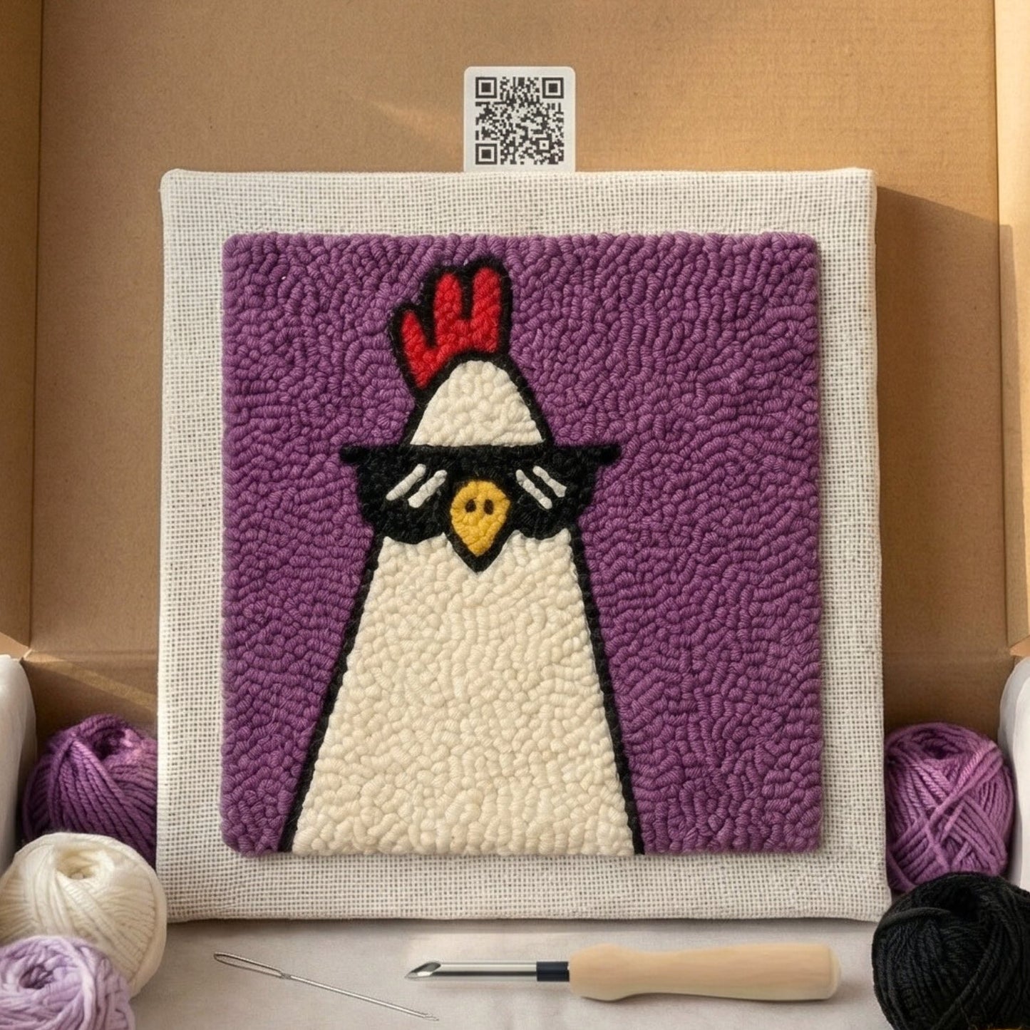 Tonia Art Country Hen Punch Needle Kit - Rustic DIY wall decor on pre-stretched wooden frame.