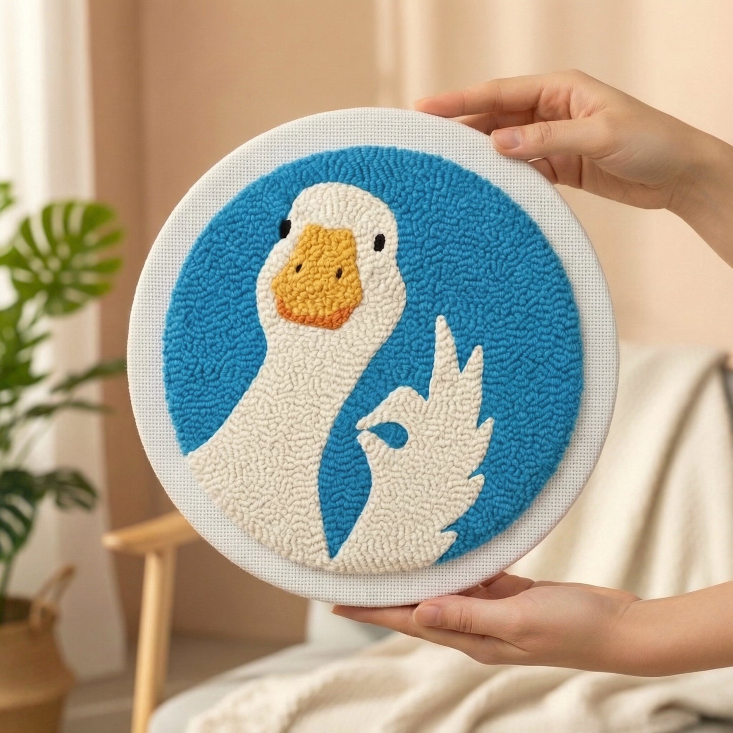 Handmade Majestic Goose textile art - Cottagecore style DIY home decoration for a cozy living room.