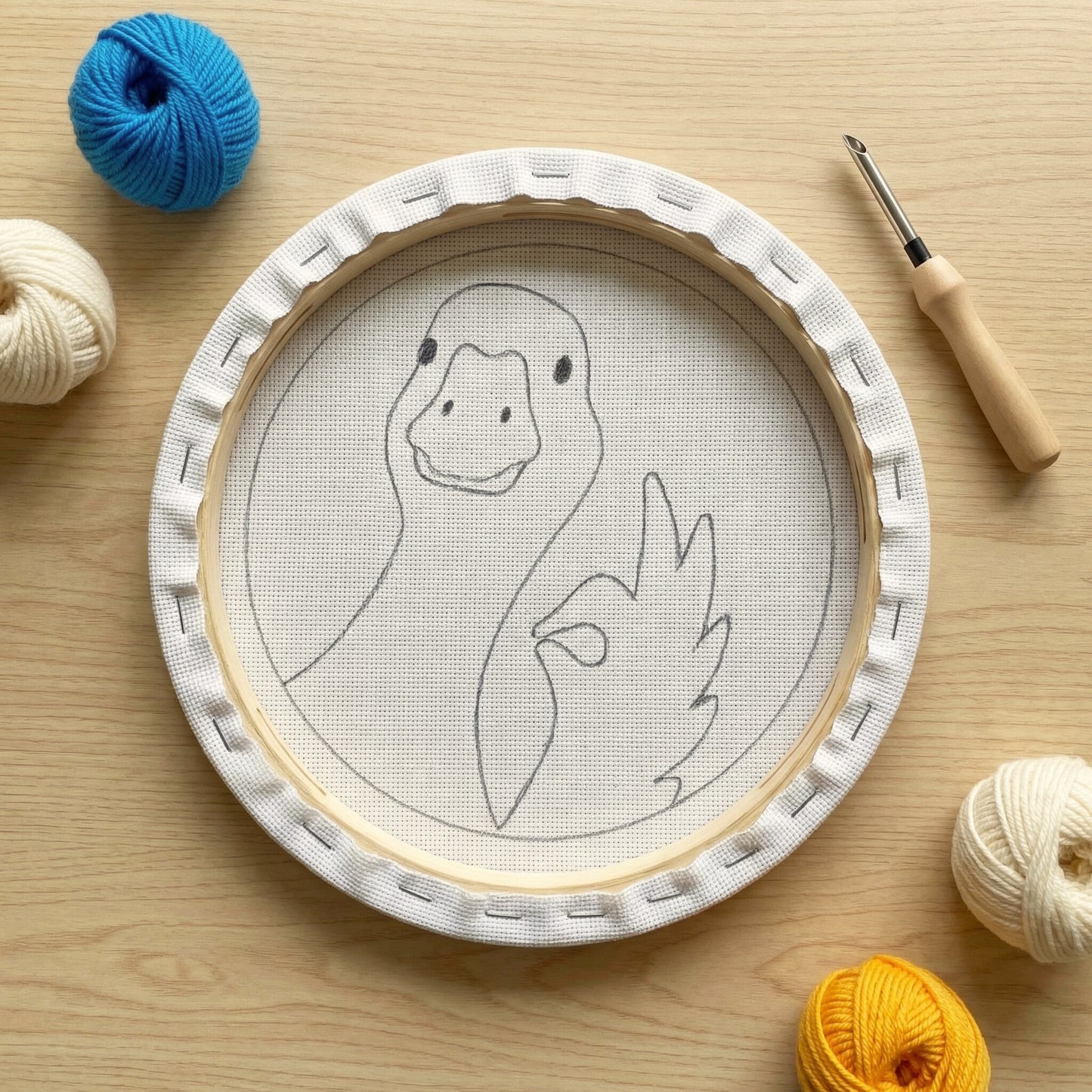Tonia Art complete Punch Needle set - Pre-printed goose pattern, high-quality wool, and ergonomic needle.