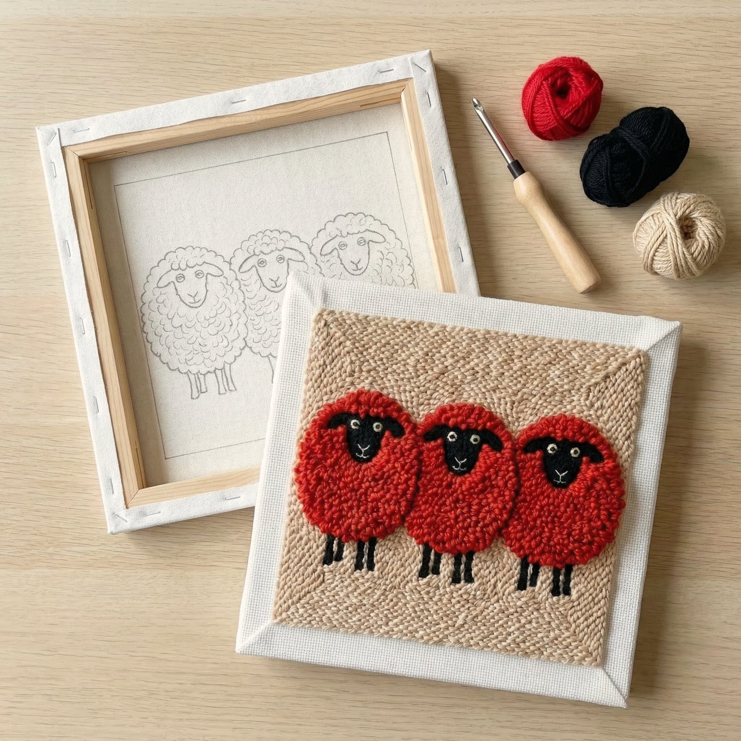 Kit Punch Needle -  Moutons Rouges Arty