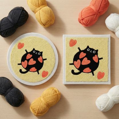Tonia Art Amour de Chat Punch Needle Kit - Handmade DIY wall art on pre-stretched frame.