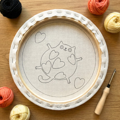 Tonia Art complete Punch Needle set - Pre-printed cat pattern, high-quality wool, and ergonomic needle.