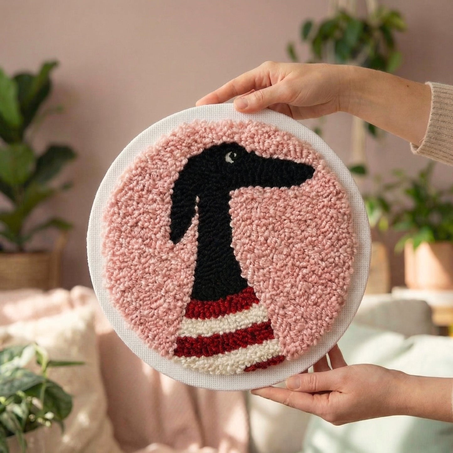 Punch Needle embroidery tutorial - Crafting a sophisticated dog portrait with textured wool and magic needle