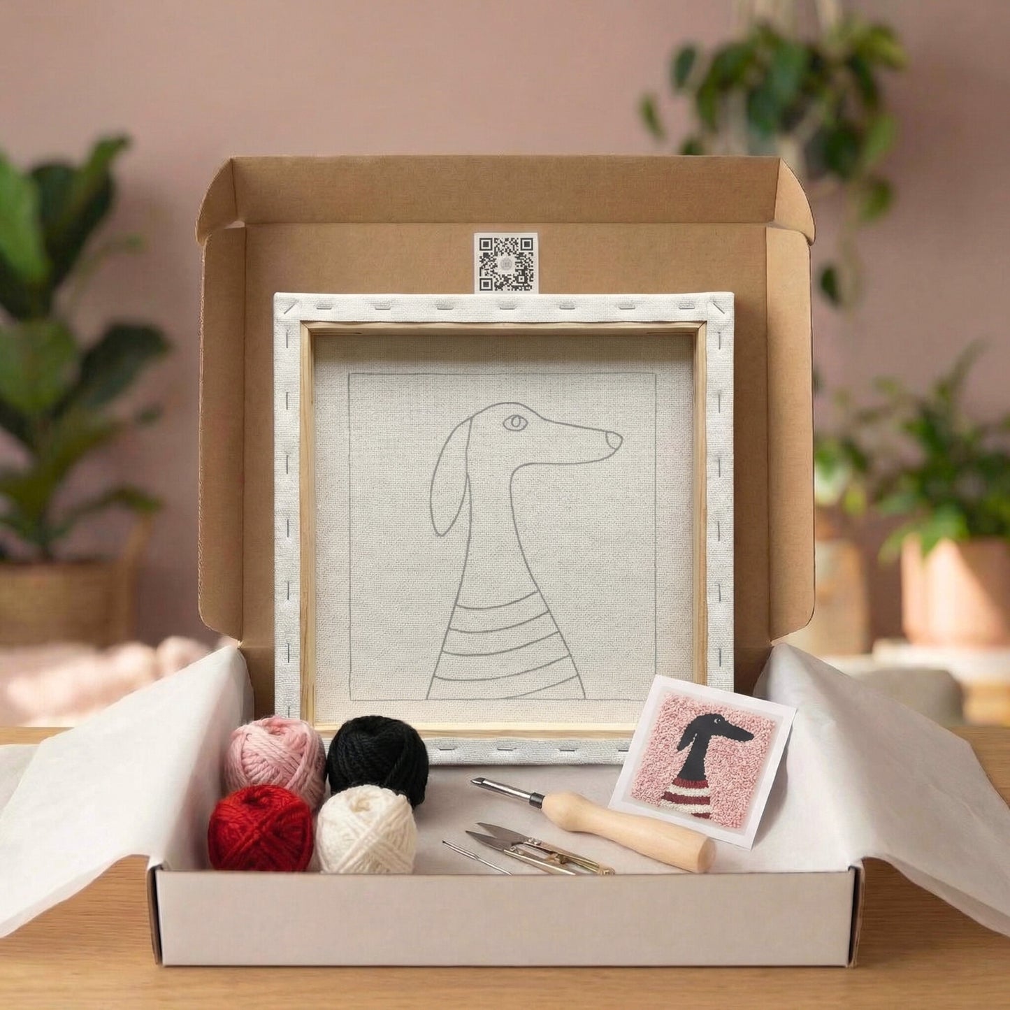 Tonia Art complete Punch Needle set - Pre-printed dog pattern, high-quality wool, and ergonomic needle.