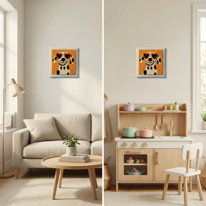 Finished Bruno le Fidèle punch needle artwork styled in a home interior.
