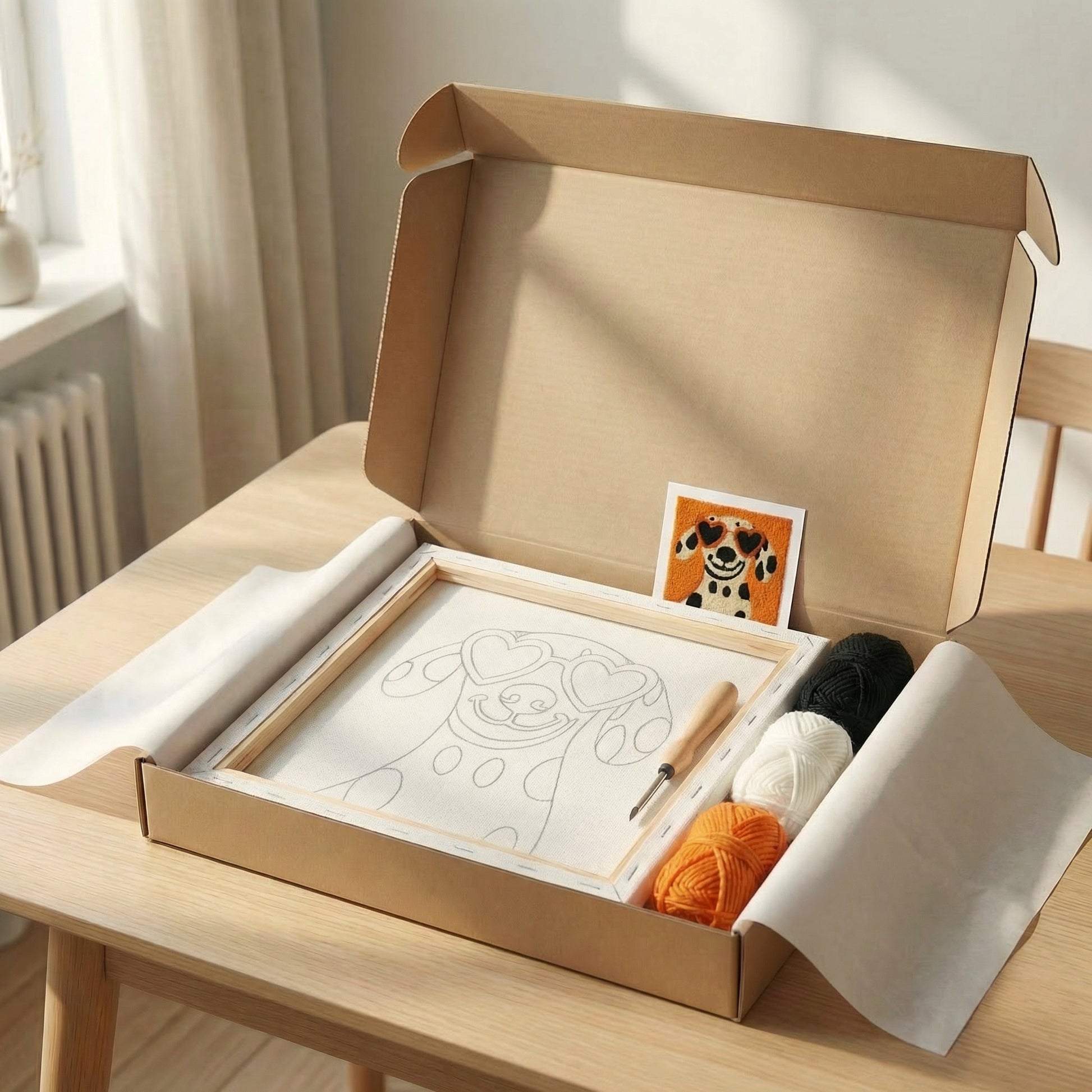 Tonia Art complete Punch Needle set - Pre-printed loyal dog pattern, high-quality wool, and ergonomic needle.
