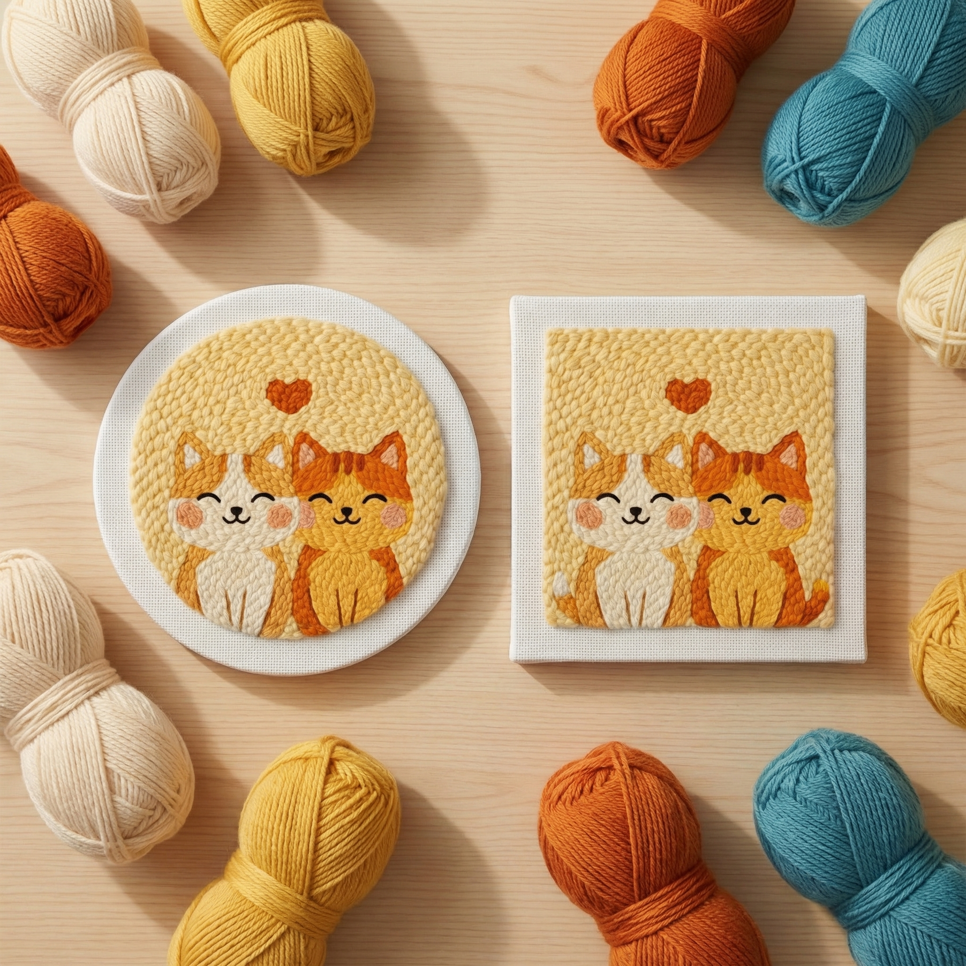 Handmade Cat Couple textile art - Cozy and loving DIY home decoration for a bedroom or living room.