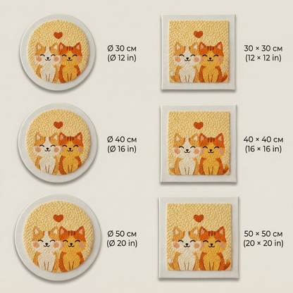 Punch Needle embroidery tutorial - Crafting two cute cats in love with soft wool and magic needle.