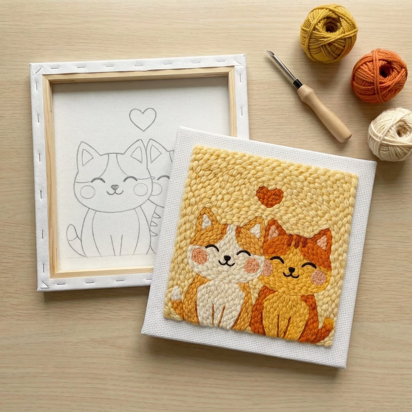 Kit Punch Needle -  Couple de Chats Adorables