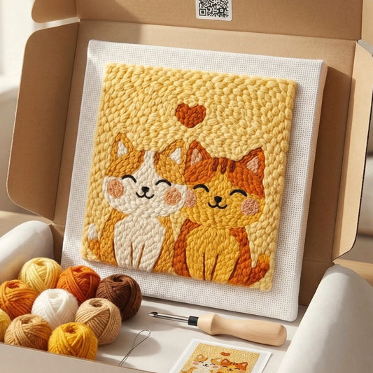 Punch‑Needle‑Set — Tonia Art Adorable Cat Couple Punch Needle Kit - Romantic DI — DIY Wanddeko — Tonia Art