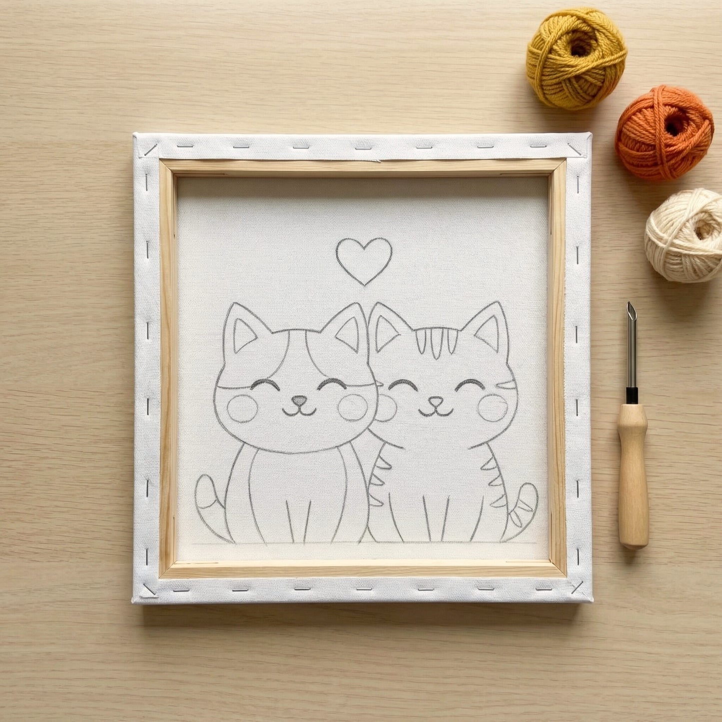 Kit Punch Needle -  Couple de Chats Adorables