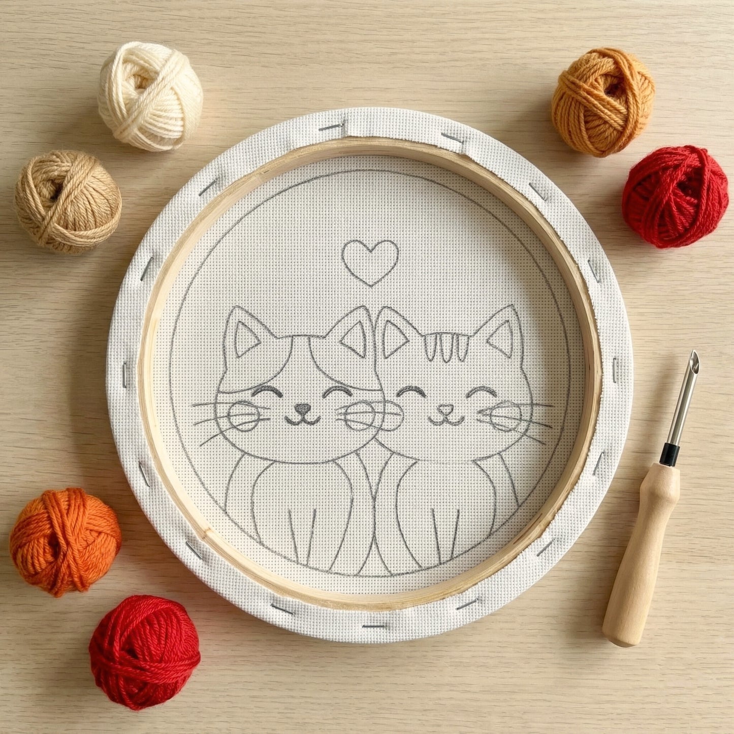 Kit Punch Needle -  Couple de Chats Adorables