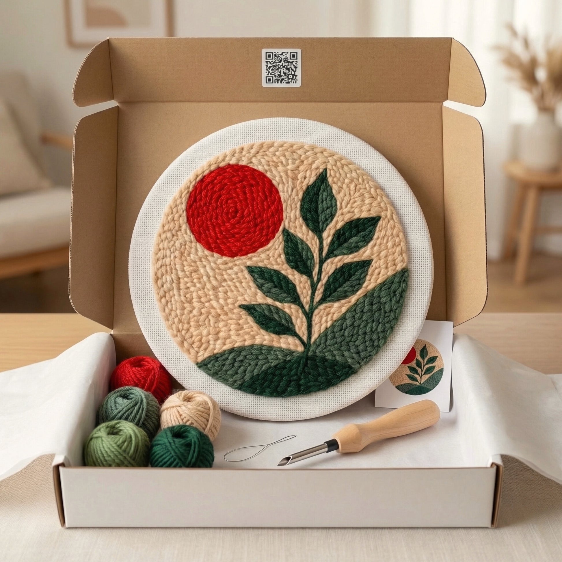 Tonia Art complete Punch Needle set - Pre-printed zen pattern, high-quality mineral wool, and ergonomic needle.