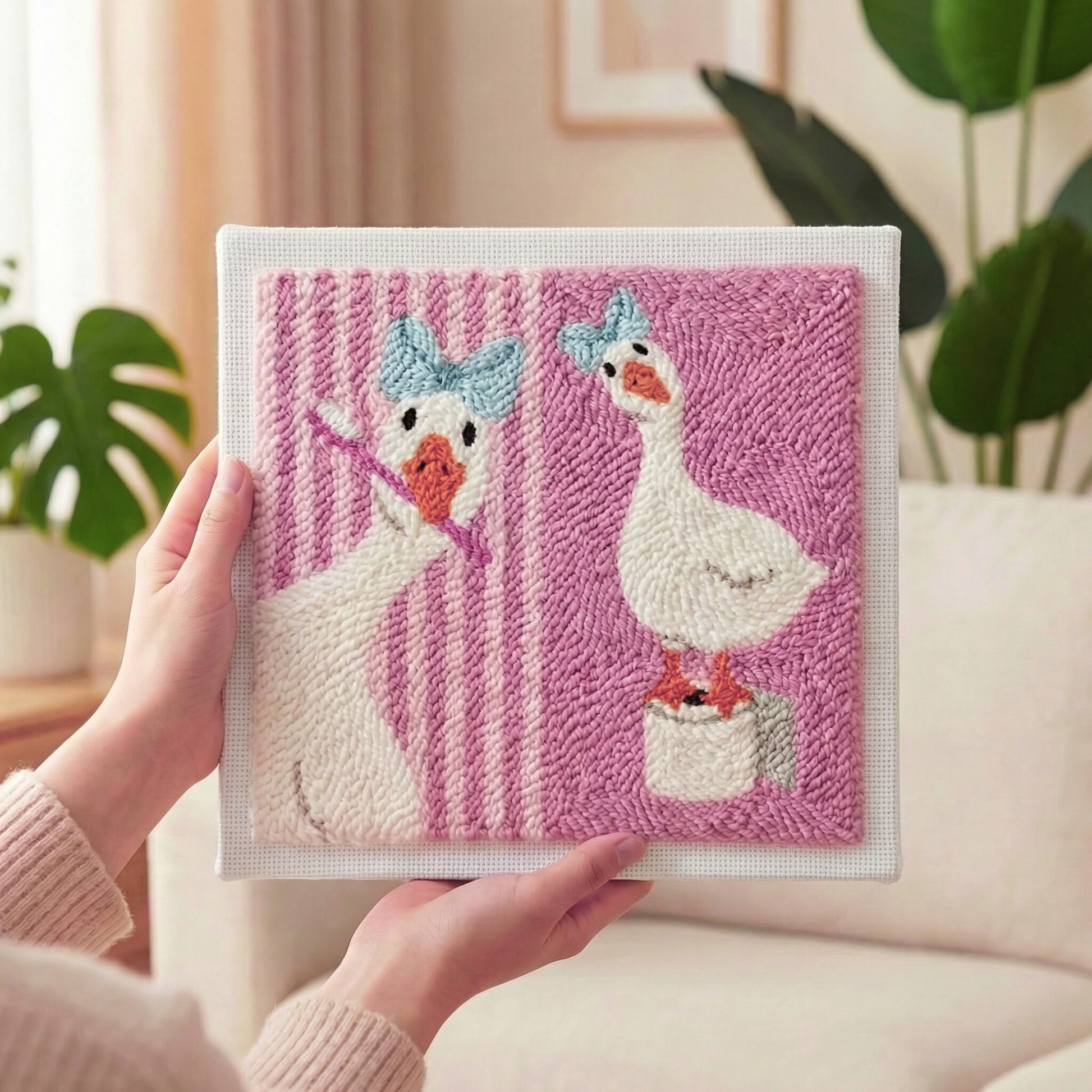 Handmade Morning Softness textile art - Cozy and bright DIY home decoration for a bedroom or living room.