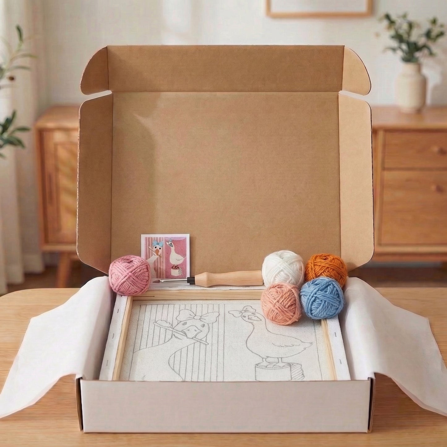 Tonia Art complete Punch Needle set - Pre-printed morning pattern, high-quality wool, and ergonomic needle.