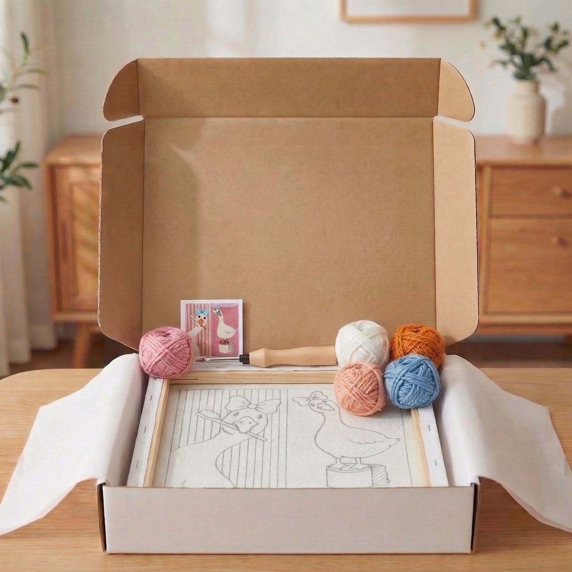 Tonia Art complete Punch Needle set - Pre-printed morning pattern, high-quality wool, and ergonomic needle.