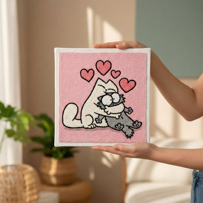 Tonia Art complete Punch Needle set - Pre-printed cat couple pattern, high-quality wool, and ergonomic needle.