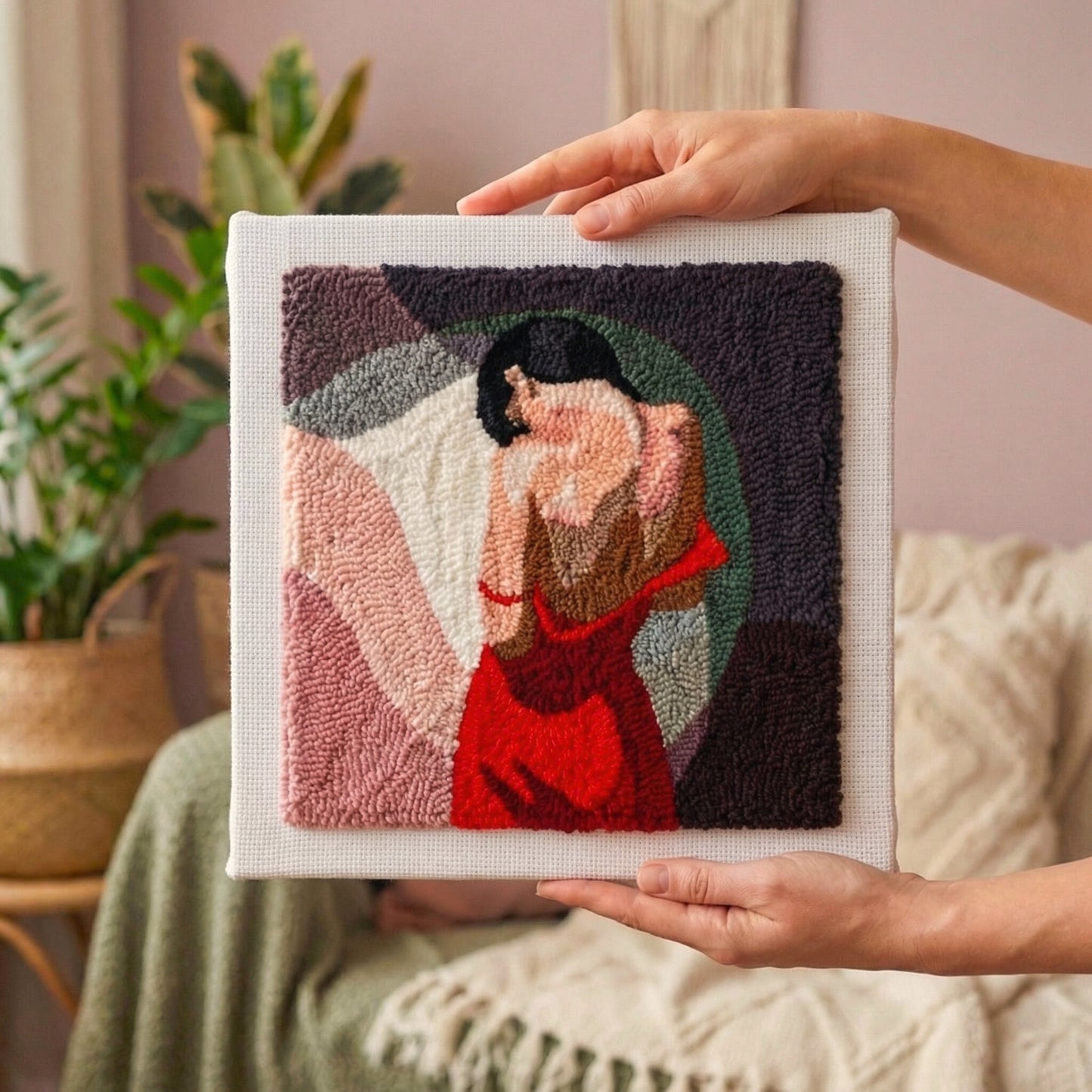 Tonia Art complete Punch Needle set - Pre-printed female silhouette pattern, high-quality wool, and ergonomic needle.