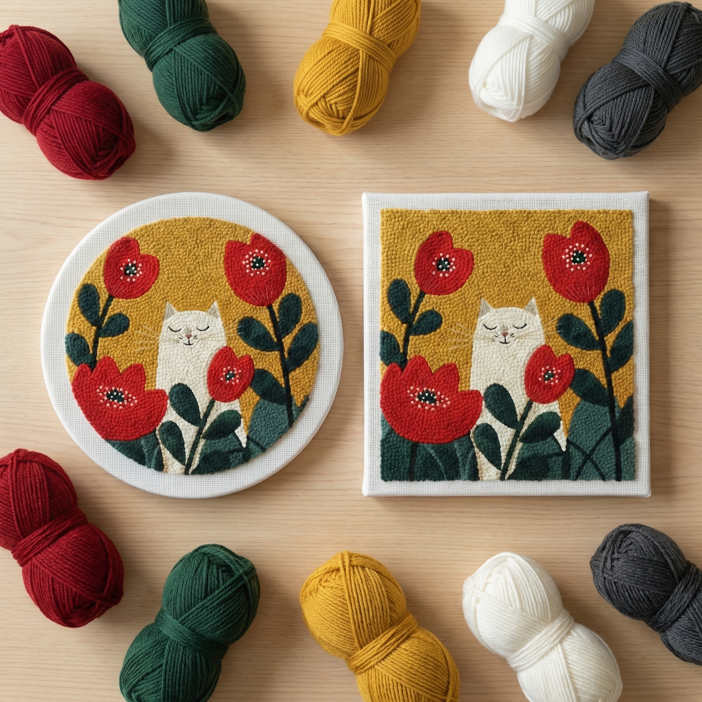 Kit Punch Needle -  Chat dans les Coquelicots