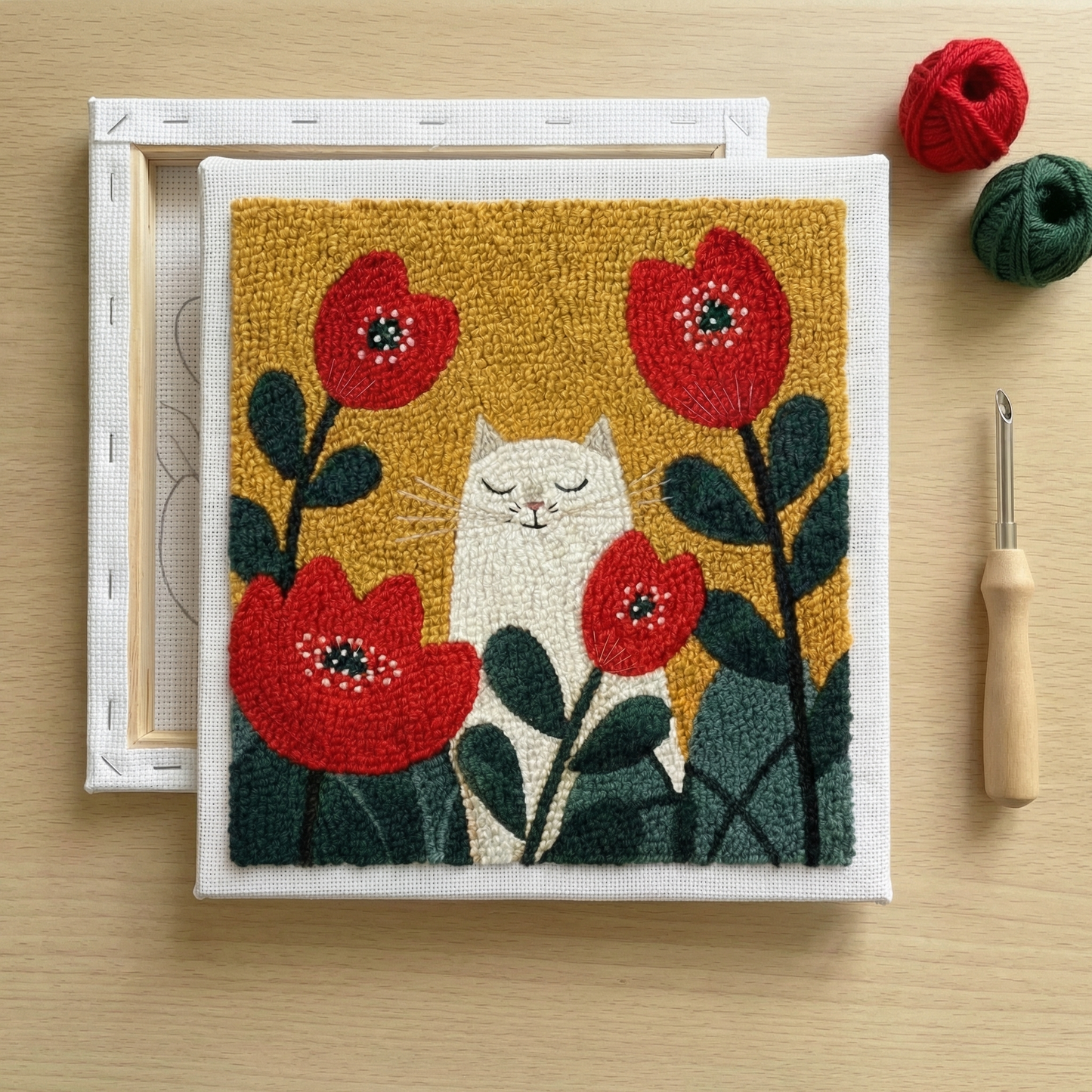 Kit Punch Needle -  Chat dans les Coquelicots