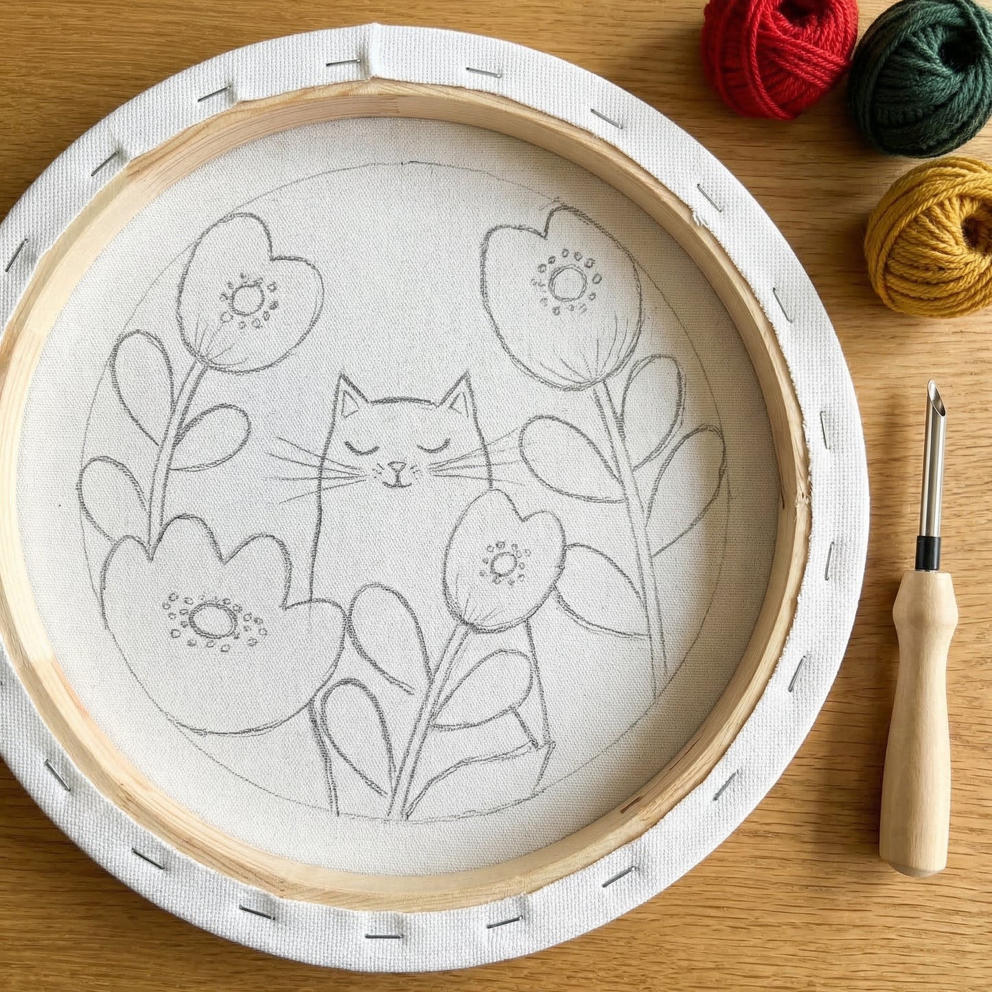 Kit Punch Needle -  Chat dans les Coquelicots