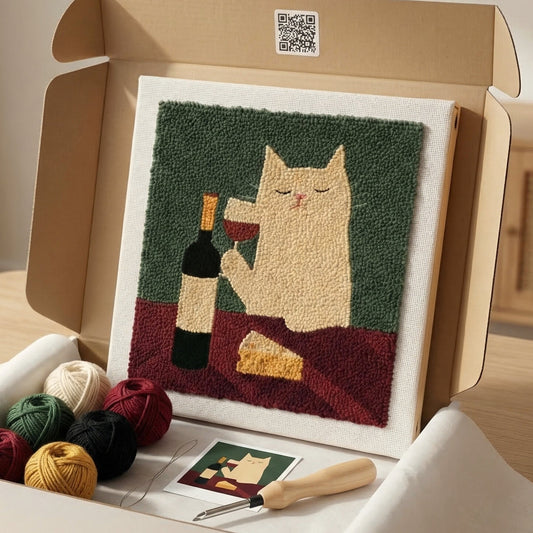 Punch‑Needle‑Set — Tonia Art Cat and Red Wine Punch Needle Kit - Fun and stylis — DIY Wanddeko — Tonia Art