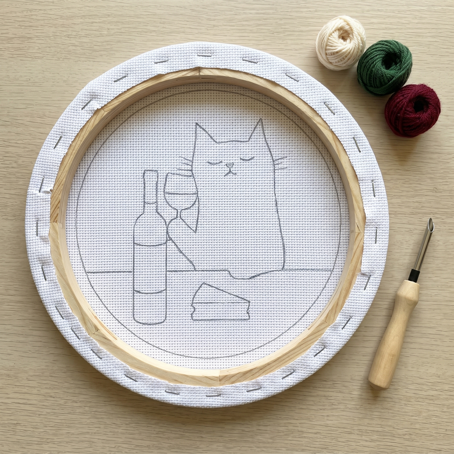Kit Punch Needle -  Chat et Vin Rouge