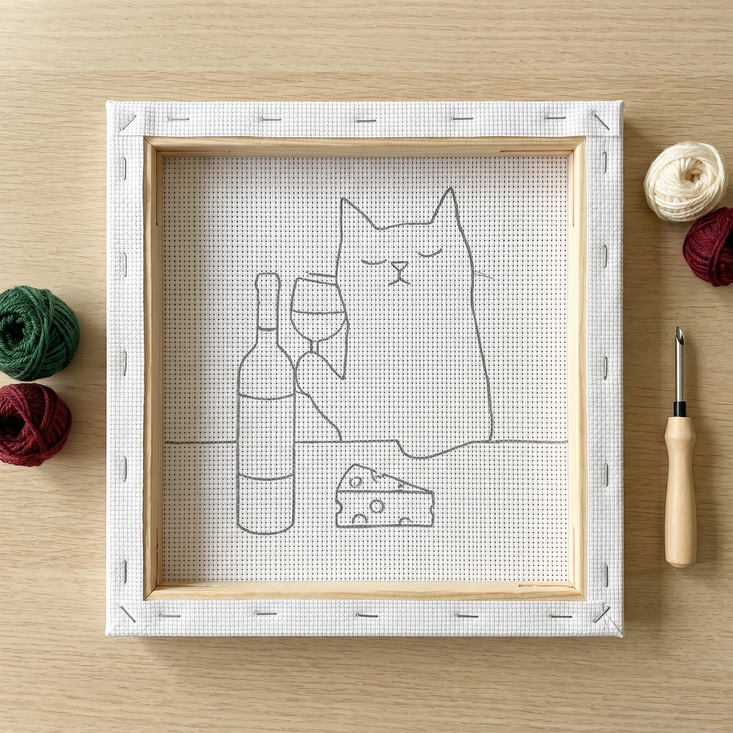 Kit Punch Needle -  Chat et Vin Rouge