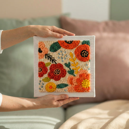 Punch Needle embroidery tutorial - Crafting a floral woman silhouette with textured wool and magic needle.