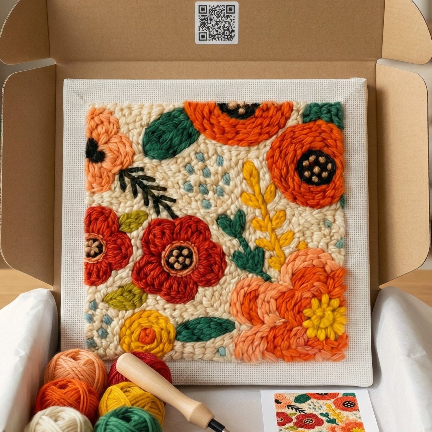 Tonia Art Flourishing Beauty Punch Needle Kit - Artistic female silhouette with flowers DIY wall decor on pre-stretched wooden frame