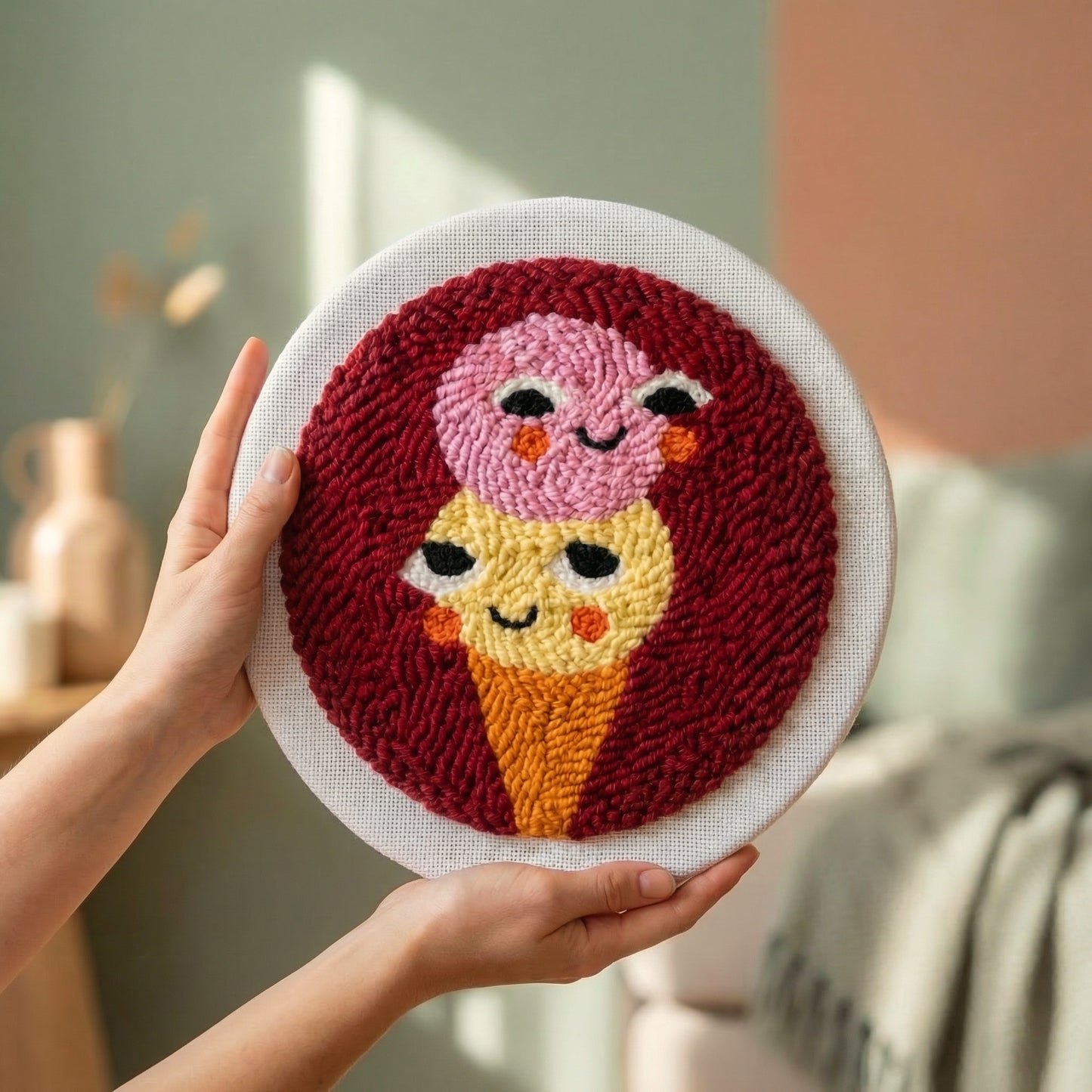 Handmade Jolly Ice Cream textile art - Fun and bright DIY home decoration for a nursery or kitchen.