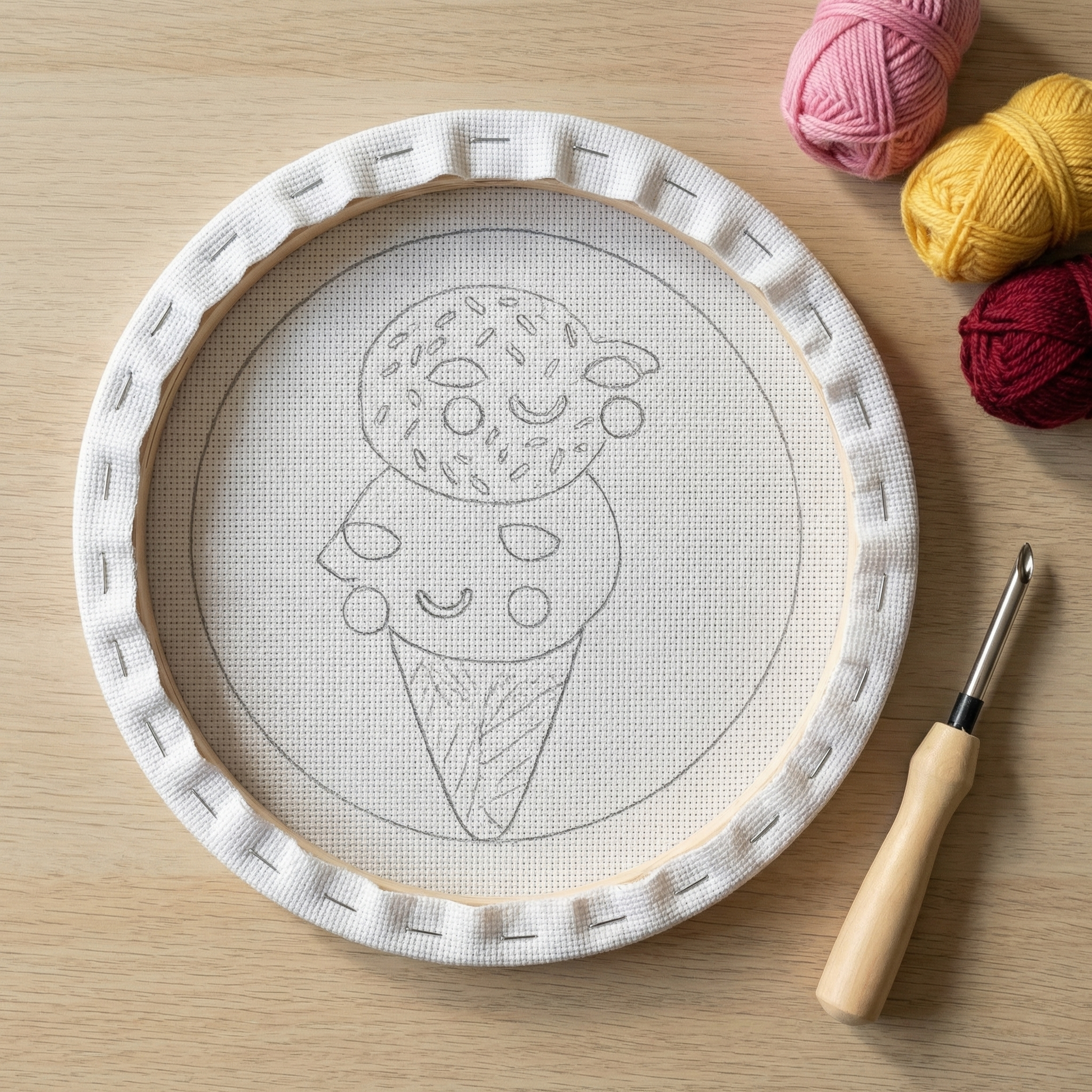 Punch‑Needle‑Set — Tonia Art complete Punch Needle set - Pre-printed ice cream  — DIY Wanddeko — Tonia Art