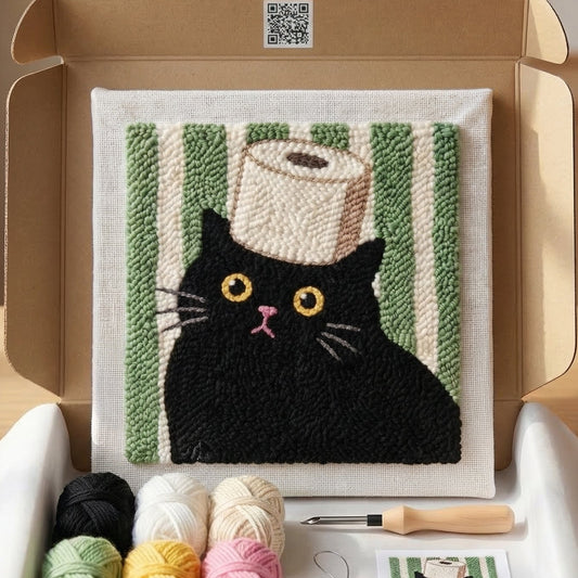 Punch‑Needle‑Set — Tonia Art The Pensive Cat Punch Needle Kit - Cute cat with t — DIY Wanddeko — Tonia Art