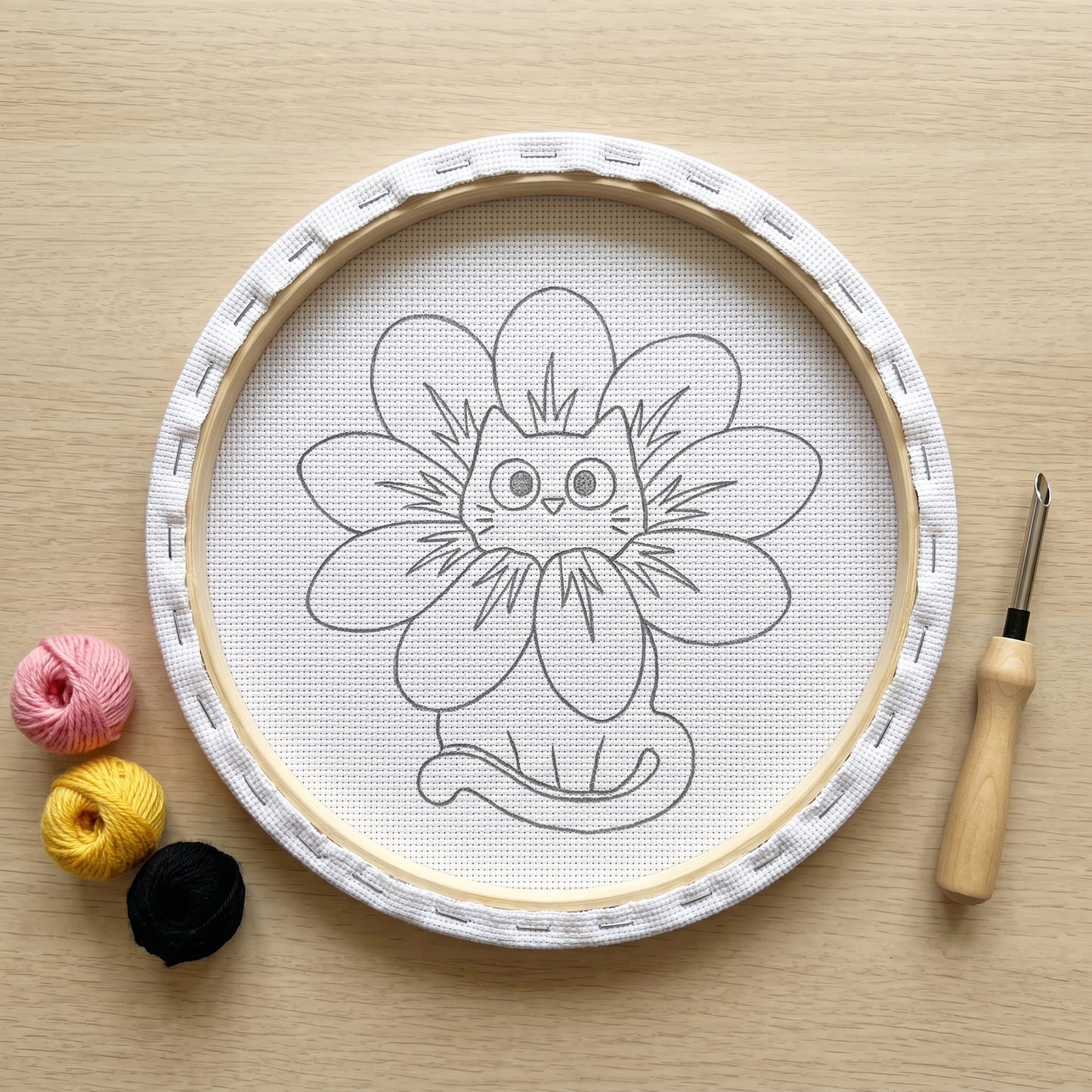 Punch Needle Kit - Cat in Blossom