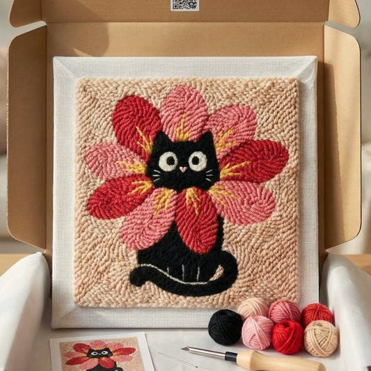 Punch‑Needle‑Set — Tonia Art Cat in Bloom Punch Needle Kit - Elegant cat silhou — DIY Wanddeko — Tonia Art
