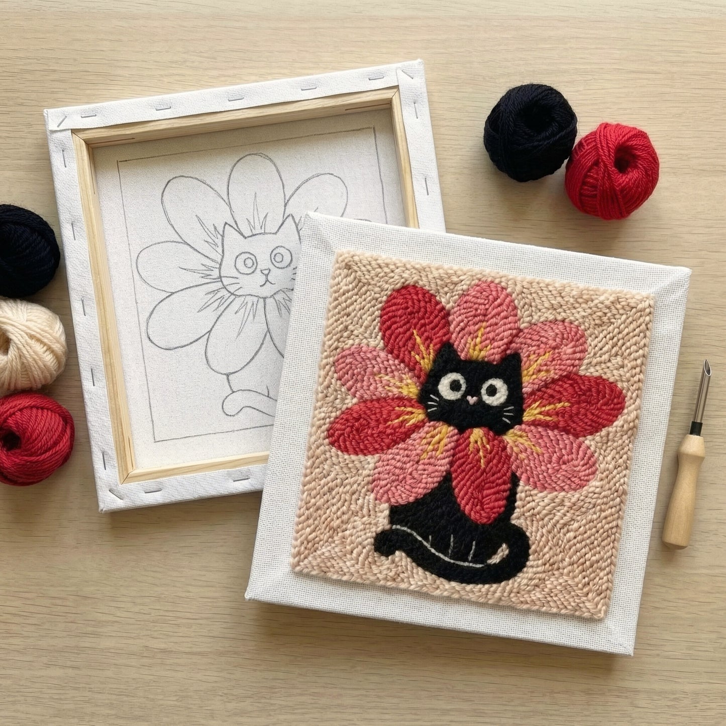 Punch Needle Kit - Cat in Blossom