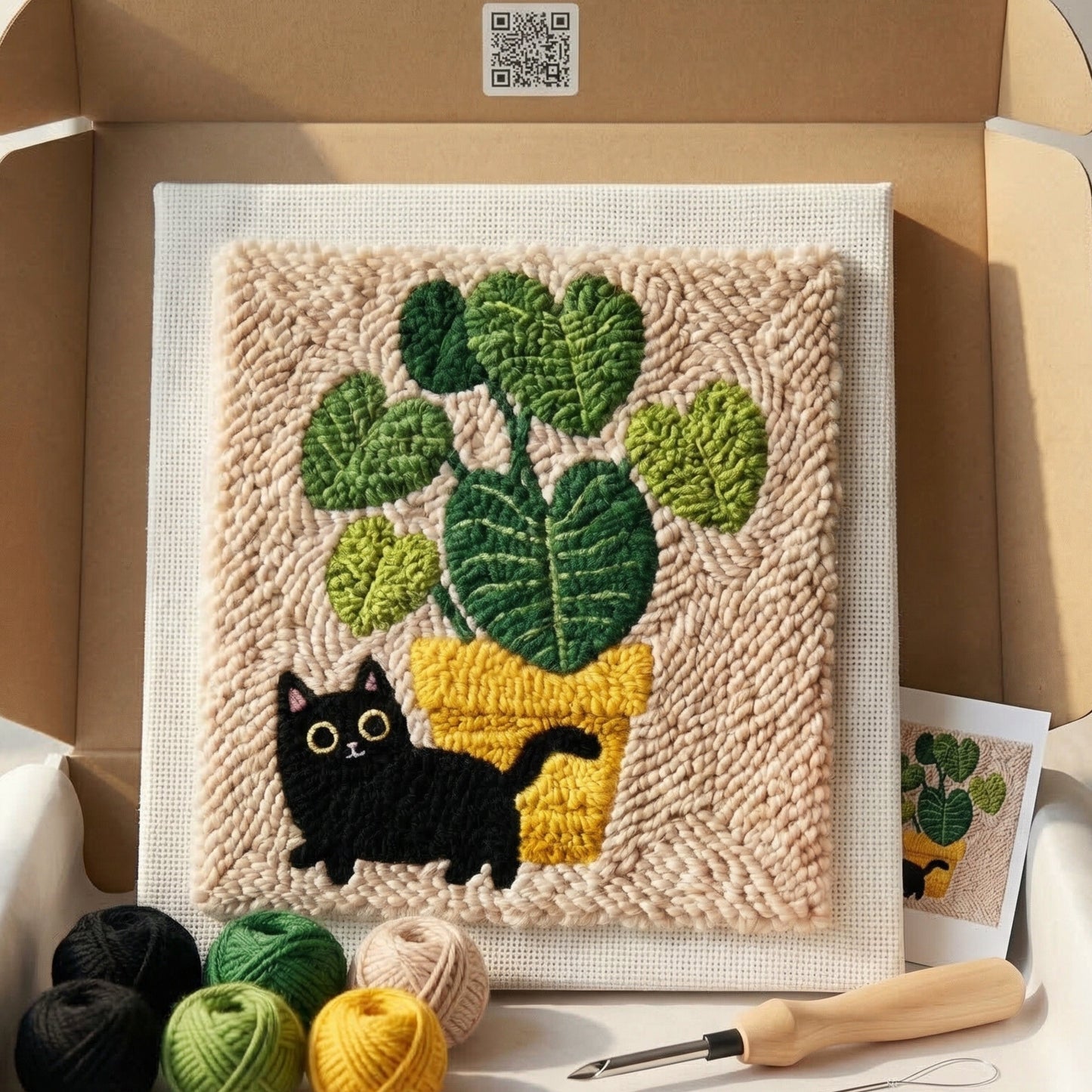 Punch‑Needle‑Set — Tonia Art Mischievous Kitty Punch Needle Kit - Playful cat D — DIY Wanddeko — Tonia Art