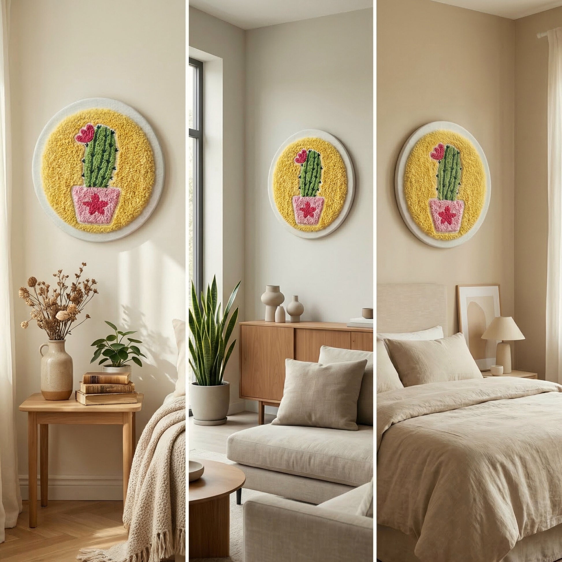 Handmade Sweet Little Cactus textile art - Modern Scandinavian DIY home decoration for a cozy living room or desk.