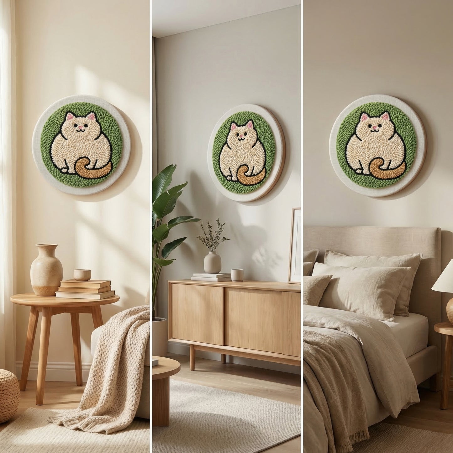 Handmade Gros Chat Rigolo textile art - Modern and playful DIY home decoration for a bedroom or studio