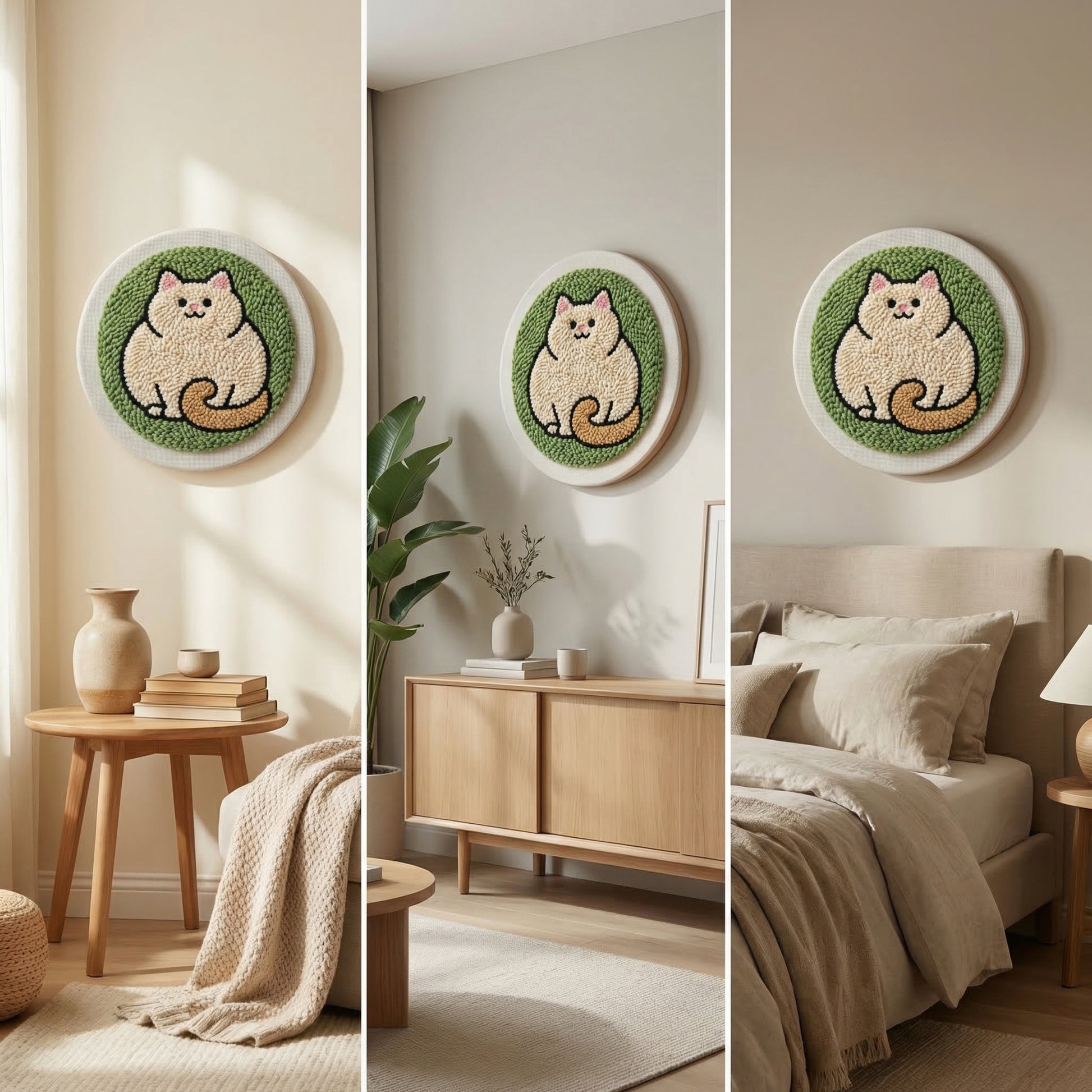 Handmade Gros Chat Rigolo textile art - Modern and playful DIY home decoration for a bedroom or studio