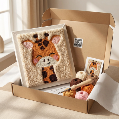 Tonia Art Girafe Punch Needle Kit - Handmade DIY wall art on pre-stretched frame.