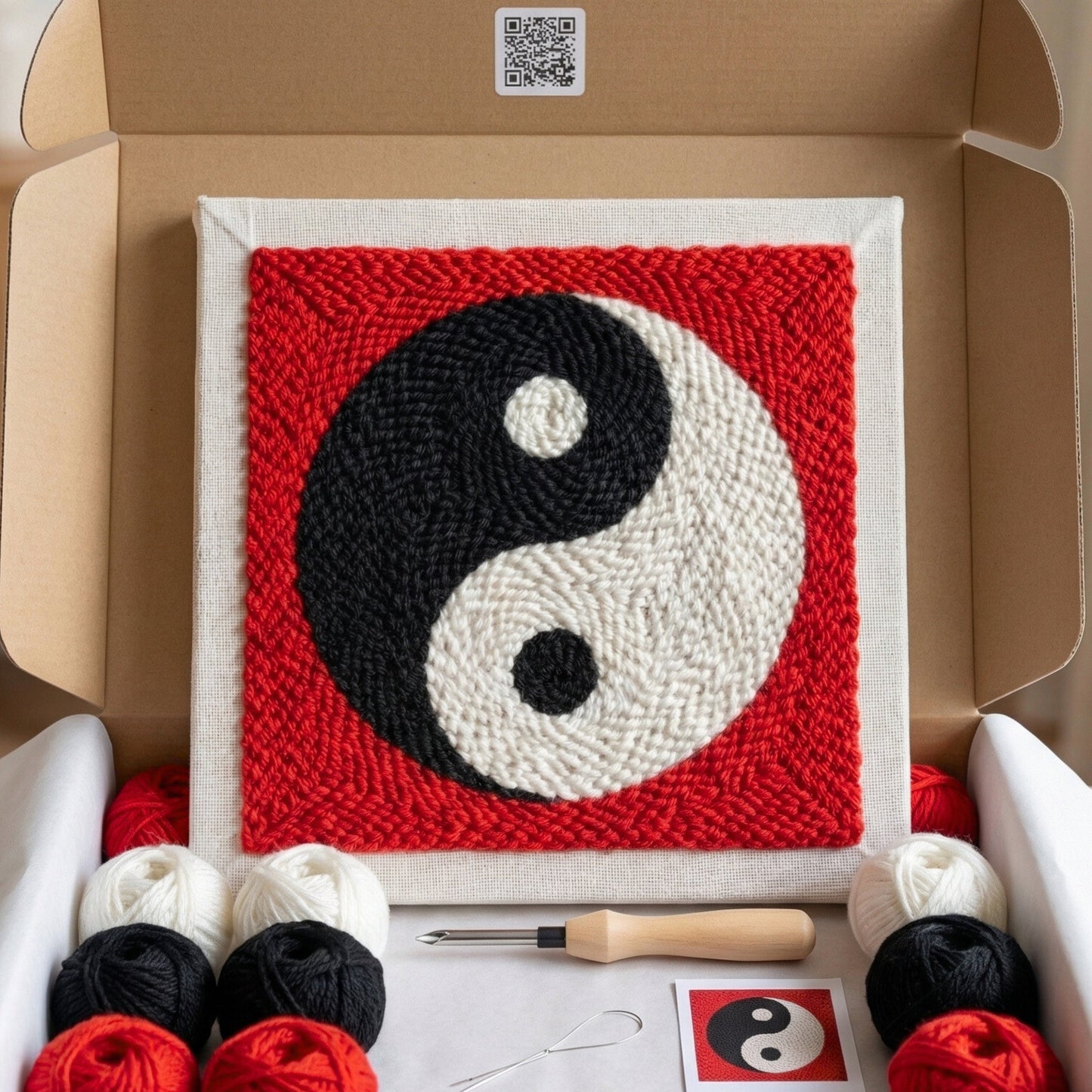 Tonia Art Yin Yang Balance Punch Needle Kit - Zen DIY wall art on pre-stretched wooden frame.