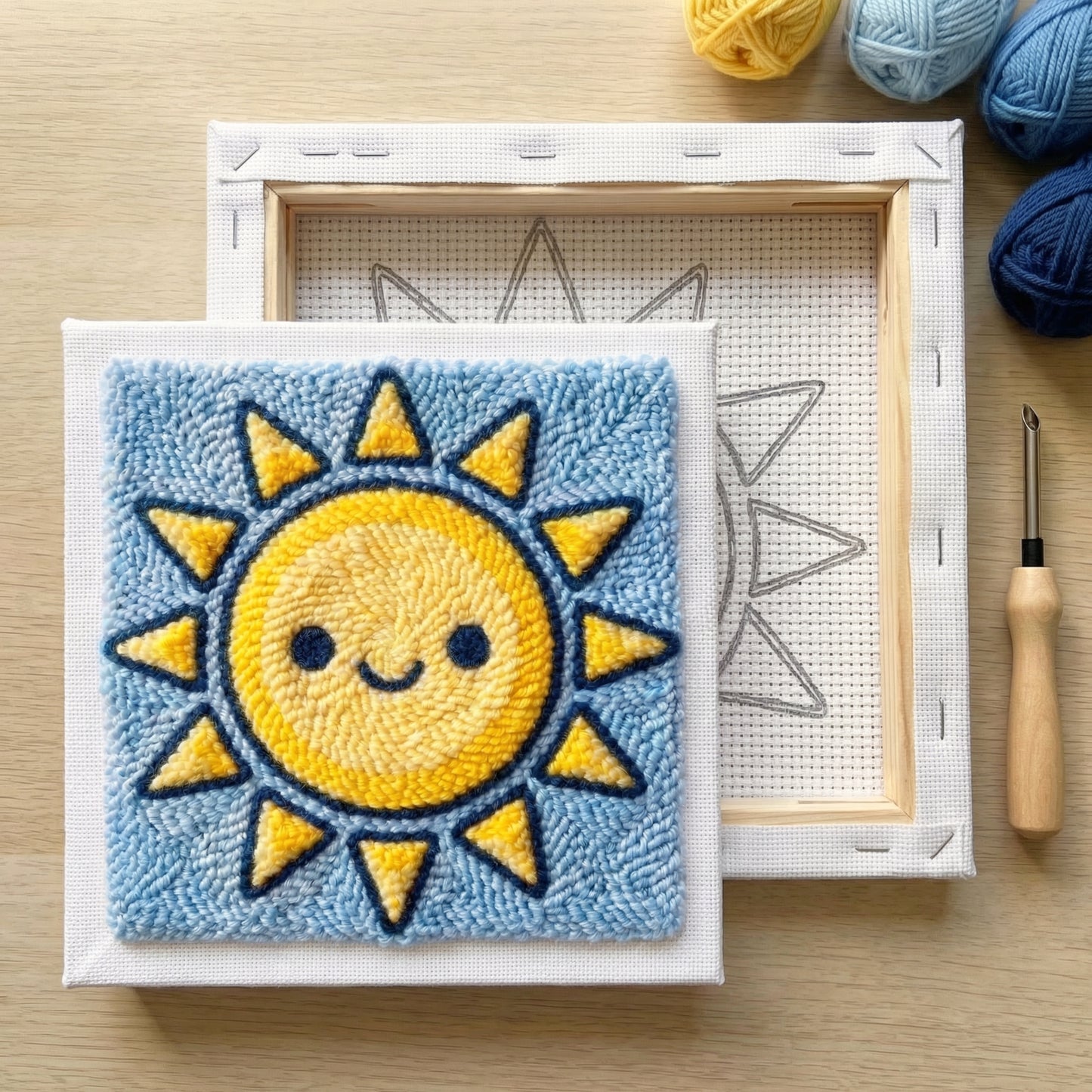 Handmade Sourires Ensoleillés textile art - Vibrant and cheerful DIY home decoration for a nursery or entryway