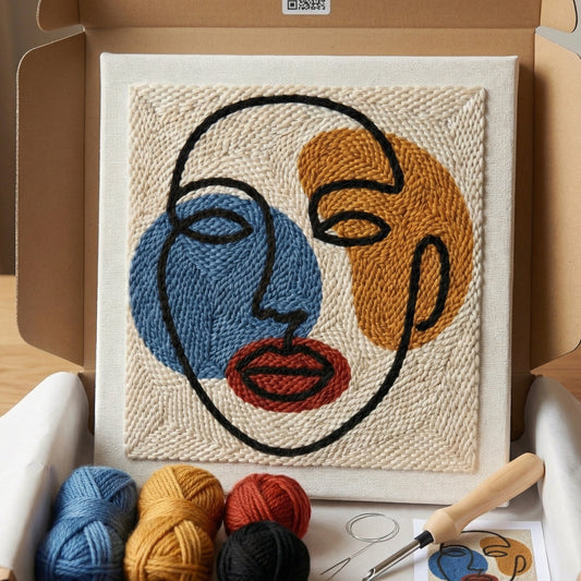 Punch‑Needle‑Set — Tonia Art Abstract Boho Portrait Punch Needle Kit - Minimali — DIY Wanddeko — Tonia Art