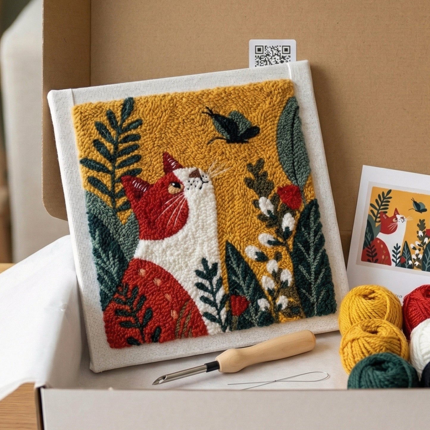 Punch‑Needle‑Set — Tonia Art Spring Cat Punch Needle Kit - Floral cat DIY wall  — DIY Wanddeko — Tonia Art
