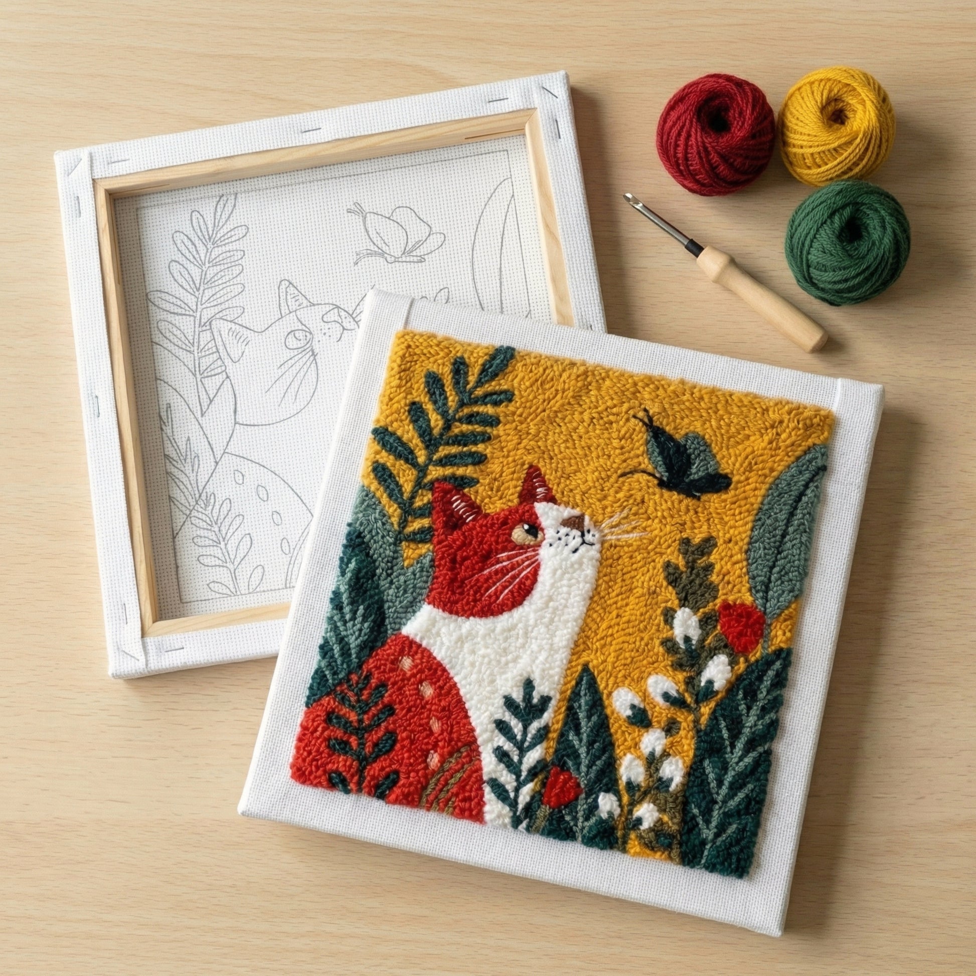 Punch‑Needle‑Set — Beautifully finished punch needle floral cat decor - Profess — DIY Wanddeko — Tonia Art
