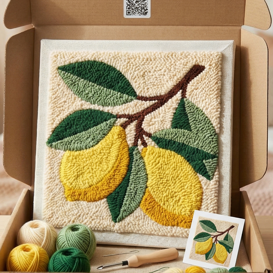 Tonia Art Vitamin Lemons Punch Needle Kit - Vibrant Mediterranean DIY fruit wall art on pre-stretched frame.